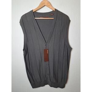 Perry Ellis 100% Cotton Men's Cardigan Vest Black Size L